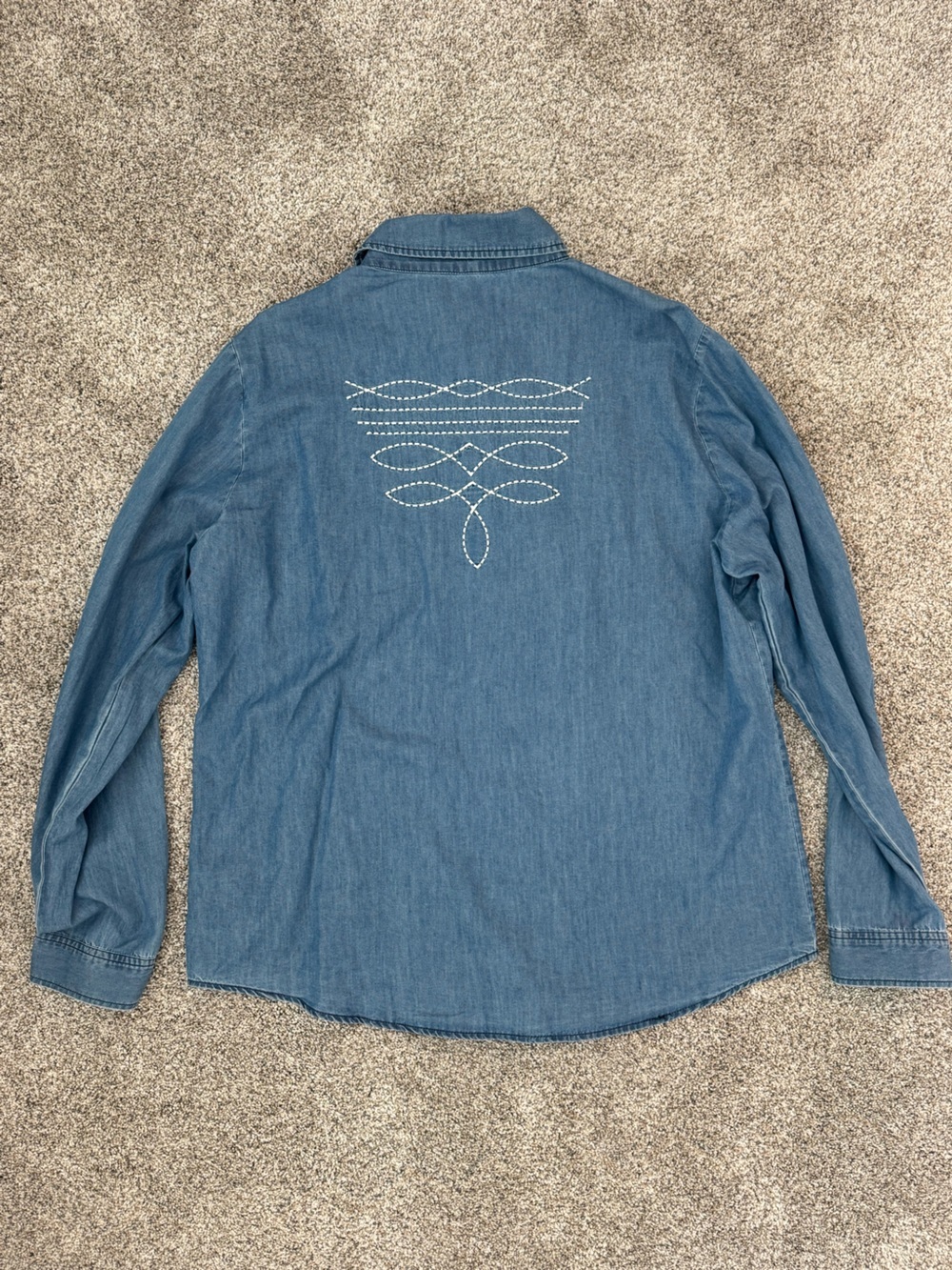 Denim Button-Down Western Shirt with boot stitch detailing - Picture 2 of 3